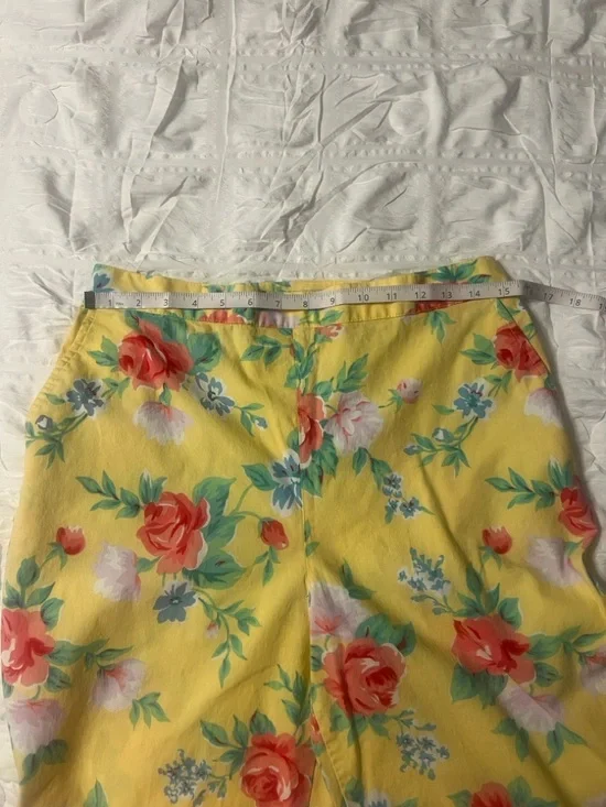 Vintage Duck Head 90s Floral High Waist Crop Pants Yellow Pink Size 14 - Picture 4 of 7